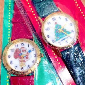 🎄x2✌🏻VTG Christmas Collection Adorable Holiday Watches Adjustable Leather Band